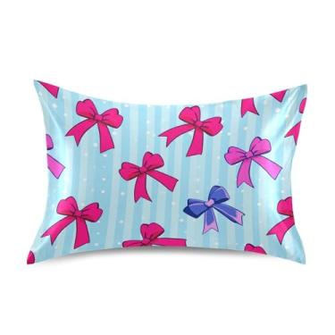 Imagem de SEHANY Capas de almofada de seda com laço rosa para cabelo e pele, capas de almofada de cetim respiráveis macias e refrescantes com fecho de envelope, tamanho king (51 x 66 cm)