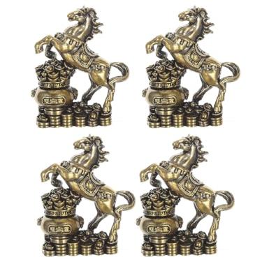 Imagem de Sitroasho 4 peças estátua de cavalo Feng Shui ornamento de ano de cavalo mini latão mascote decorações para 2026 ano novo chinês colecionável, casa, escritório, mesa, decoração de carro