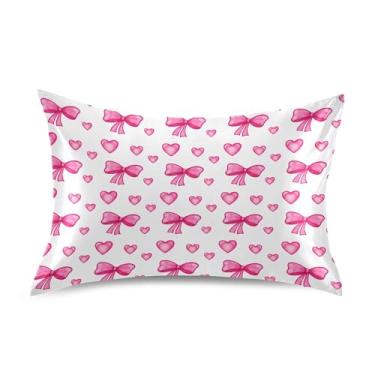 Imagem de SEHANY Capas de almofada de seda com laço rosa para cabelo e pele, capas de almofada de cetim respiráveis macias e refrescantes com fecho de envelope, tamanho king (50,8 x 101,6 cm)