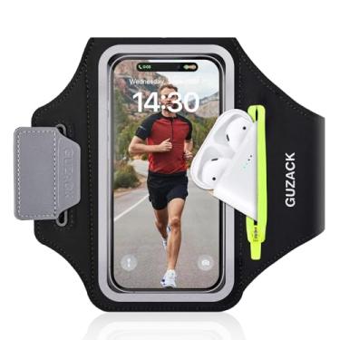 Imagem de Braçadeira de corrida com bolsa de fone de ouvido e compartimento para cartão, suporte de telefone de corrida para iPhone 16 15 14 Pro Max Plus Galaxy S25 S24 S23 Ultra, telefones de até 6,8 polegadas