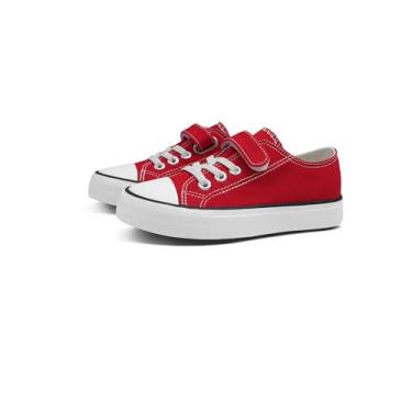 Imagem de ANTLULU Tênis De Lona Infantil Para Meninos E Meninas, Design Ajustável, Casuais Da Moda (Criança 12 Anos, Vermelho)