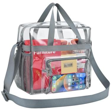 Imagem de Bolsa transparente aprovada para estádios Bolsas de PVC resistentes viagens academia e eventos esportivos Costura reforçada com alças náilon alça ajustável ombro Armazenamento conveniente