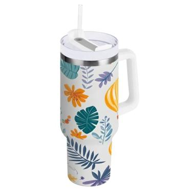 Imagem de Wassud Balões de ar quente copo com alça e tampa de canudo copo isolado garrafa de água de aço inoxidável à prova de vazamento caneca de viagem presentes para mulheres 1,134 g