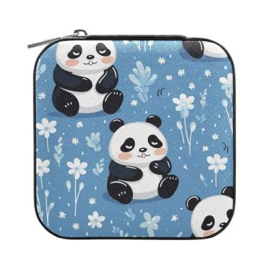 Imagem de Wassud Caixa de joias pequena de viagem com padrão de panda, mini organizador portátil de couro PU, brincos quadrados de armazenamento, anéis, pulseiras, joias para mulheres, meninas, senhoras, noiva