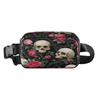 Imagem de CEBUGI Pochetes de caminhada para homens, mulheres, caveiras e rosas modernas resistentes à água com cinto ajustável para treino, viagem, corrida