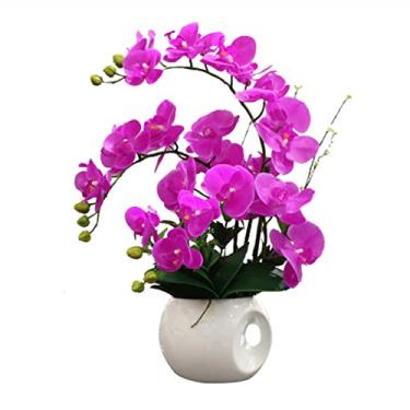 Imagem de Flores artificiais para decoração de flores artificiais Phalaenopsis Vaso de flores artificiais arranjos de flores artificiais com vaso para sala de estar decoração de casa artificial