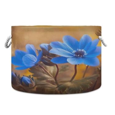 Imagem de WELLDAY Cesta de corda de algodão flores azuis cesta de lavanderia para bebê para sala de estar, lavanderia, berçário, travesseiros, decoração de casa