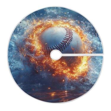 Imagem de Qilmy Saia de árvore de Natal de beisebol com fogo de água 90 cm, camurça para árvore de Natal, adequada para decoração de armário em ambientes internos e externos, festas, escritórios, lojas