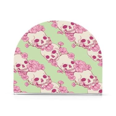 Imagem de Wassud Porta-guardanapos acrílico flores e caveiras, dispensador de guardanapos de papel moderno em forma de U para mesa, cozinha, sala de jantar, bancada 1 peça (comporta 50-60 guardanapos)