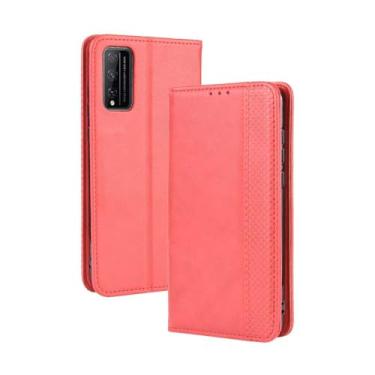 Imagem de Capa flip de couro para HUAWEI Honor Play 4T Pro,Flip magnético retro,Caso de telefone de couro PU,Design de carteira com 3 slots de cartão e 1 clipe de dinheiro -Red