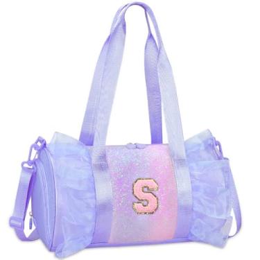 Imagem de Bolsa de dança com monograma personalizada para meninas – Mochila Oxford leve e resistente à água para balé líder de torcida festa do pijama ginástica roxa P