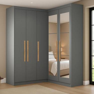Imagem de Guarda-roupa Modulação de Canto com Puxadores Mdf com Espelho Paris - 