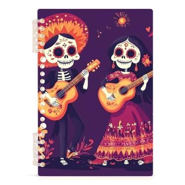 Imagem de Burbuja Caderno de caveira mexicana para casais, papel pautado universitário A5 com 60 folhas, fichário para escritório, 1 pacote