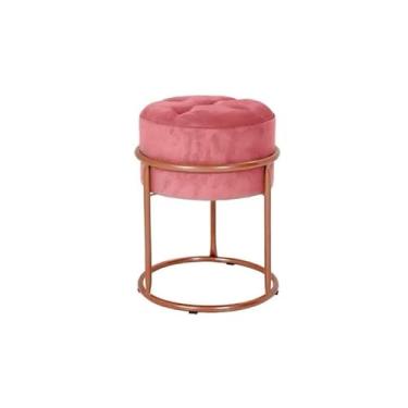 Imagem de Puff Argola Ferro Banquinho Decoração Redondo Tecido Veludo Penteadeira Sala Quarto puff redondo para Quarto, Sala ou Penteadeira, Decoração Moderna(Rosa/Rosê)