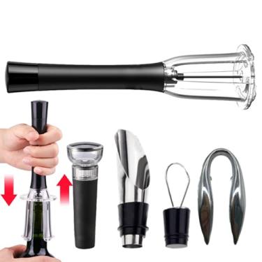Imagem de Abridor de garrafas de bomba de pressão de ar, conjunto de abridor de vinho da bomba de ar - Abridor de garrafa de vinho reutilizável com cortador de alumínio, vazamento de aerador, rolha de vácuo - s