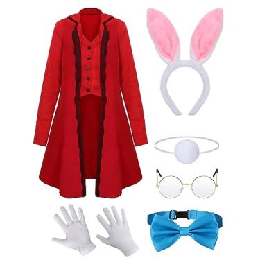 Imagem de Xtinmee 6 peças femininas fantasia de coelho branco Halloween coelhinho traje vitoriano gravata borboleta bandana luvas de cauda óculos (GG)