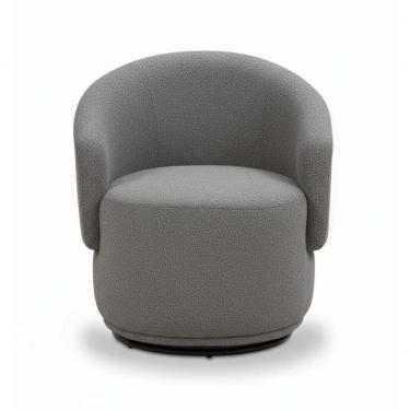 Imagem de Poltrona Decorativa Giratória Sala De Estar Recepção Jasmine Bouclé Cinza