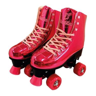 Imagem de Patins Shine Com 4 Rodas Rosa Platinado Brilhante Tamanho 31 Ao 34 Ajustável - Fenix