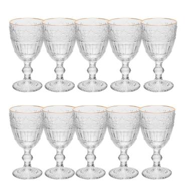 Imagem de Jogo 10 Taça De Cristal Ecológico Para água Suco Mauve Com Fio De Ouro 320ml Wolff