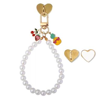 Imagem de Corrente de pingente de pérola abacaxi Kindle para mulheres amantes de livros, chaveiro de pérola morango cereja berloques acessórios para pulseiras Kindle, presentes para leitores amantes de livros