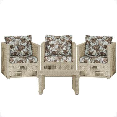 Imagem de Mesa E 3 Poltronas Madri Corda Náutica Estofado 6 Trama Rami