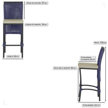Imagem de 07 Banquetas Em Alumínio Roma Preta Corda Náutica Tecido 7 Azul
