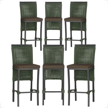 Imagem de 6 Banqueta Em Alumínio Roma Preta Corda Náutica Tecido 9 Verde