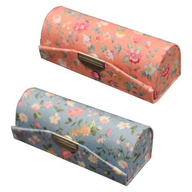 Imagem de 2 peças de estojo floral para batom com espelho, porta-batom vintage com compartimento único, organizador de maquiagem de viagem para mulheres (laranja e azul)