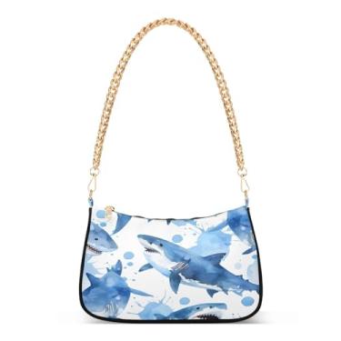 Imagem de Bolsas de ombro femininas Shark Hobo Bolsa pequena clutch com fecho de zíper, Multi07, 7.1x11x2.8in