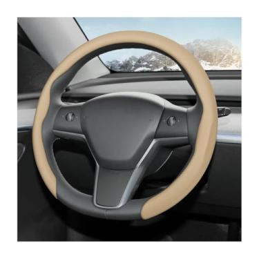 Imagem de FALVFUN Capa de volante de carro, couro napa de 38 cm, antiderrapante, respirável, protetor de volante de veículo, acessórios de decoração de interiores automotivos, universal para caminhão SUV RV