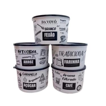 Imagem de Kit Potes de Mantimentos 2L 5 peças Black Arroz, Feijão, Açucar, Farin