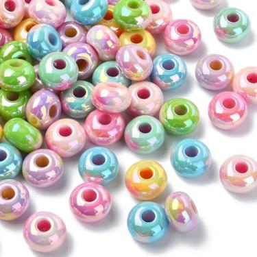 Imagem de Ornazy 100 peças aleatórias misturadas com revestimento UV contas de ábaco acrílico 13 x 9 mm contas espaçadoras de lentilha para fazer joias, artesanato faça você mesmo