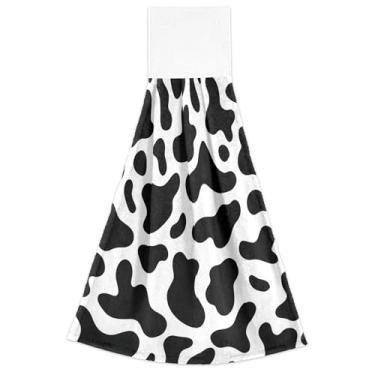 Imagem de Toalhas de cozinha com estampa de vaca preta e branca para pendurar no outono, toalhas de banho macias e absorventes conjunto de 2, toalha de cozinha para decoração de casa 45 x 35 cm