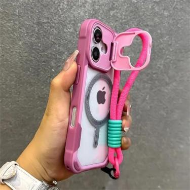 Imagem de Capa de celular Armor Candy Color Clash para iPhone 11, 12, 13, 14, 15, 16 Pro Max Plus com suporte e alça de pulso, rosa, para iPhone 15 ProMax