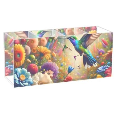 Imagem de TSENQUE Porta-canetas coloridas de beija-flores vibrantes para lápis de mesa, marcador colorido, suporte de caneta, pincel de maquiagem, acrílico, porta-copos