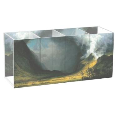 Imagem de TSENQUE Porta-lápis de mesa Albert Bierstadt Storm Mountains, copos de acrílico para canetas, lápis, papelaria, caneta, organizador personalizado, decoração de mesa, acessórios de escritório