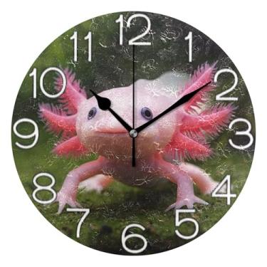 Imagem de GAIGEO Lindo Axolote Rosa Chique Relógio de Parede Decorativo Analógico Escritório Cozinha Relógio Funky Alimentado por Bateria, Decoração de Parede Moderna Sala de Estar, 25 cm, Ponteiros Pretos