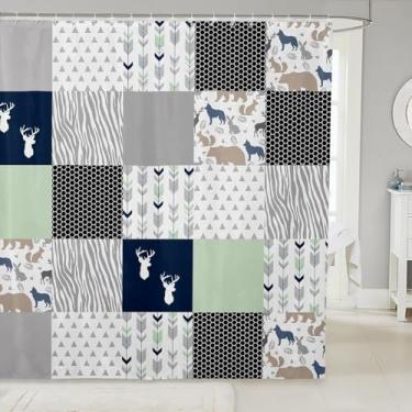 Imagem de Cortinas de chuveiro silhueta de chifres de veado, cortinas de banheiro de animais selvagens para crianças, adolescentes e adultos, cortinas de banho à prova d'água com 12 ganchos para banheira, 182