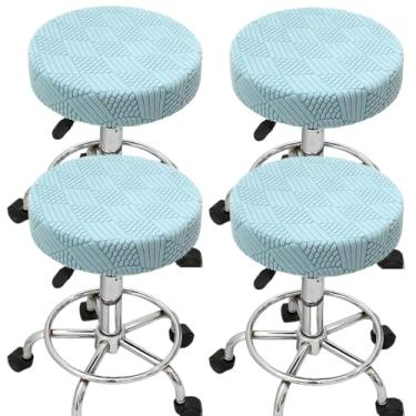 Imagem de Wuluwala Conjunto de 4 capas de almofada de banco redondas para cadeiras de jantar, à prova de poeira, lavável para cozinha, casamentos, banquetes, reuniões de negócios, azul claro