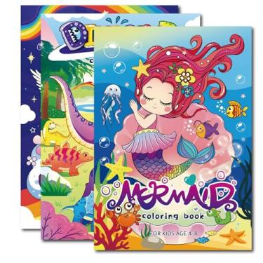 Imagem de YECHISY Pacote com 3 livros de colorir para crianças: livros de colorir engraçados para meninos, meninas de 4 a 8 anos, livros de desenho de unicórnio fofo, dinossauro e sereia para viagens