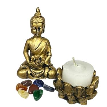Imagem de Porta Incenso Buda Flor de Lótus + Castiçal 2 em 1 Incensário + 7 Chakras