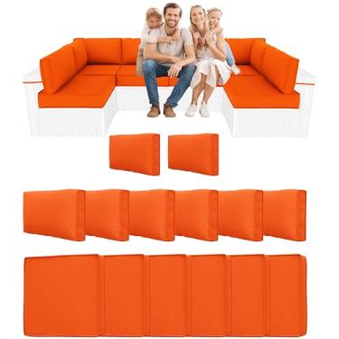 Imagem de YQNUCO Almofadas seccionais externas de 14 peças, substituição de almofadas de sofá resistentes à água, almofadas de espuma de alta densidade para móveis de pátio de 10 cm, serve para conjunto de