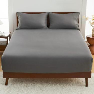 Imagem de GOKOTTA Jogo de lençol King King com bolso profundo de 40 cm com tiras elásticas no canto - poliéster de microfibra lavado e escovado - ultramacio, luxuoso de hotel, antiderrapante, sem rugas - cinza