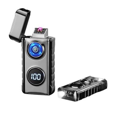 Imagem de TIKIUKI Isqueiro elétrico duplo de plasma à prova de vento, isqueiros frios, arco, metal, sem chama, com visor LED para velas aromáticas, acampamento (preto)