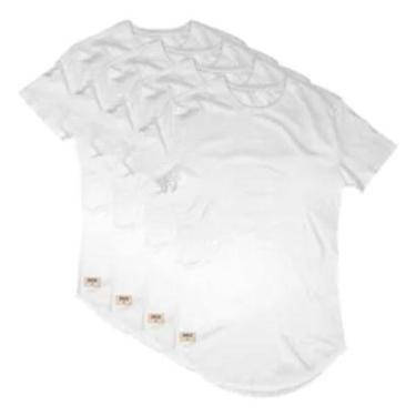 Imagem de Kit 4 Camisas Camisetas Masculina Long Line Sem Estampa Lisa Branca Di Nuevo-Masculino
