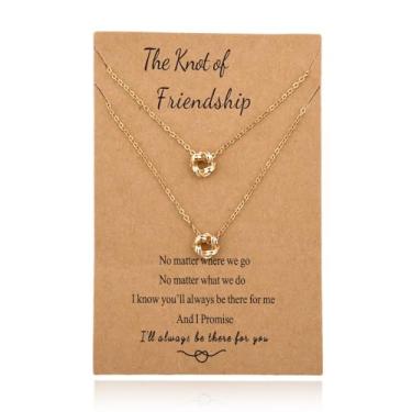 Imagem de Conjunto de colar de presente de aniversário e Natal para mulheres, melhor amiga, para 2 ideias de presente de nó de amizade de longa distância, Small, Cobre, Sem Pedra Preciosa