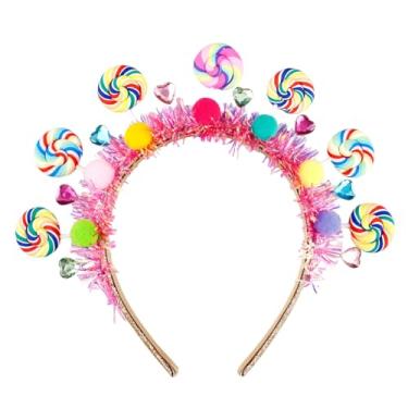Imagem de Cohortstar 1 faixa de cabeça de doces, faixa de cabelo doce pirulito, tiara de princesa, laço de pompom colorido, acessórios de cabelo de Natal, presente de fantasia (rosa)