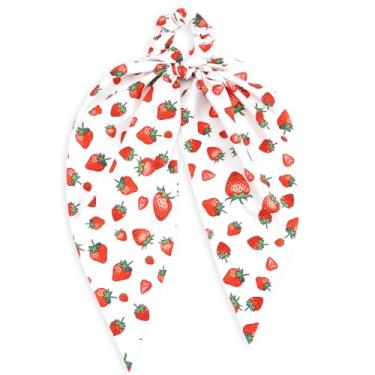 Imagem de Laços de cabelo divertidos de morango para mulheres meninas frutas fita elástica laços de cabelo laços de cabelo de morango fofos acessórios de cabelo presentes