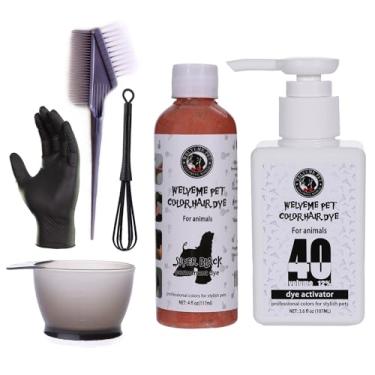 Imagem de WELYEME Kit De Tintura Preta Para Pelos De Animais De Estimação, Tintura Permanente Para Pelos De Cachorro Com Batedor De Cor De Pelos, Escova, Tigela De Mistura E Luva (Superblack)