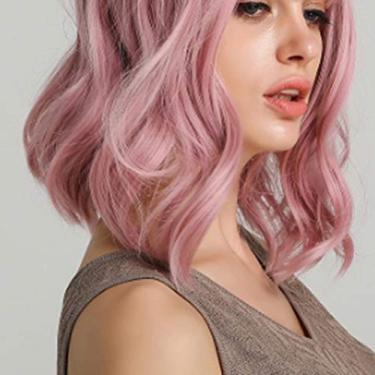 Imagem de Cosiki Peruca Sintética Ondulada Curta Bob Rosa Encaracolada para Mulheres, Tamanho Ajustável, Peruca de Festa de Fantasia de Cosplay, 14,1 pol., para Halloween, Carnaval
